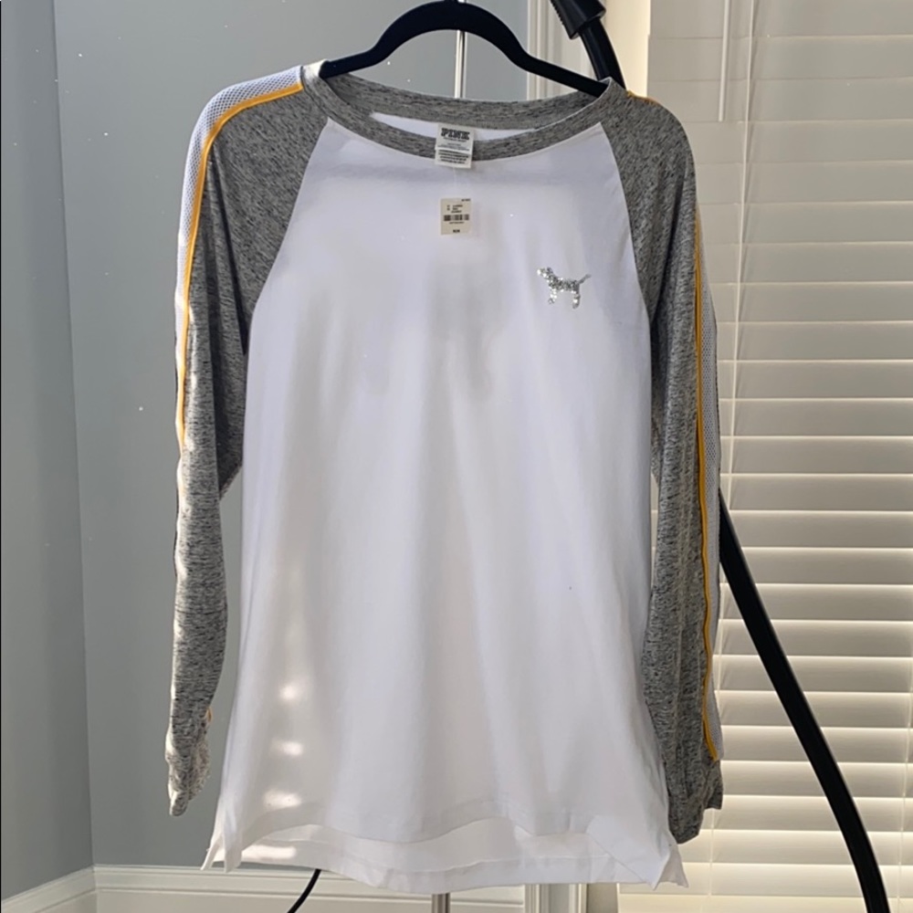 PINK long sleeve baseball tee with sequins